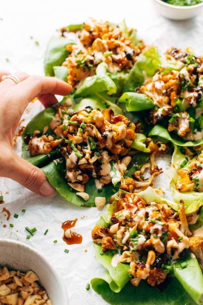 Roasted Cauliflower Lettuce Wraps with Korean BBQ-Inspired Sauce