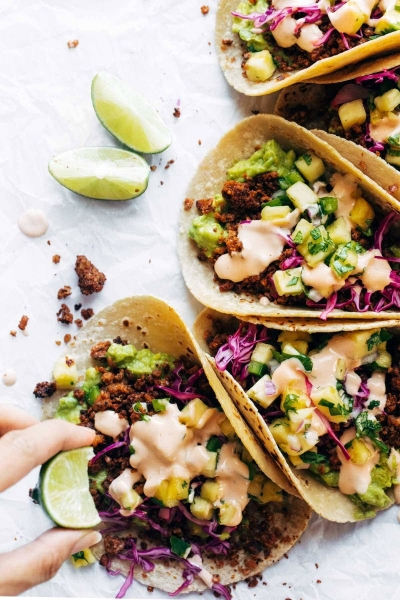 Walnut Chorizo Tacos with Pineapple Salsa